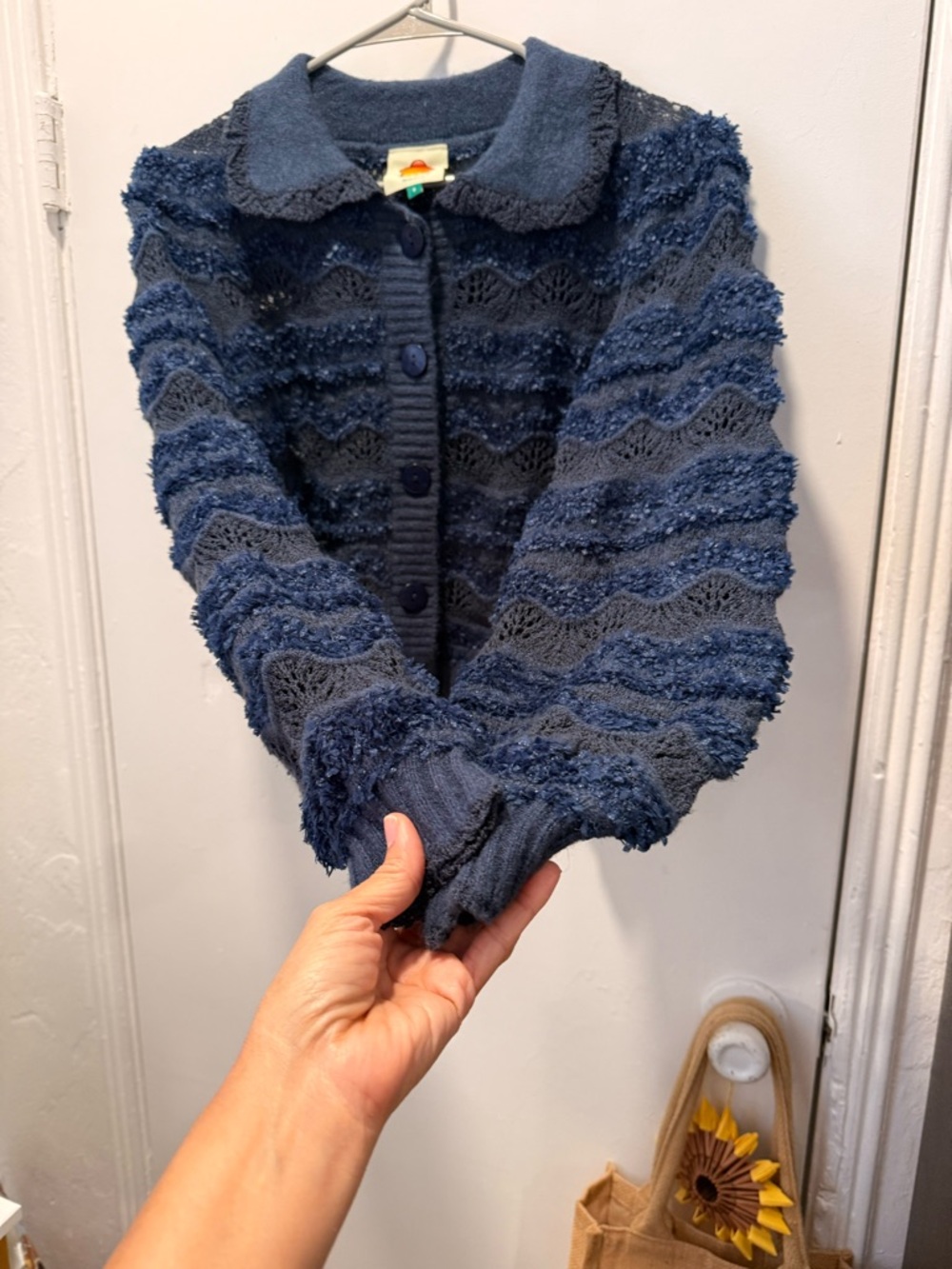 FARM RIO  Navy Textured Button-Up Cardigan
